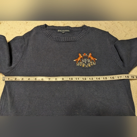 Kiel James Patrick Navy Blue Fox Crest Monogrammed Embroidered Sweater sz M - Picture 8 of 8